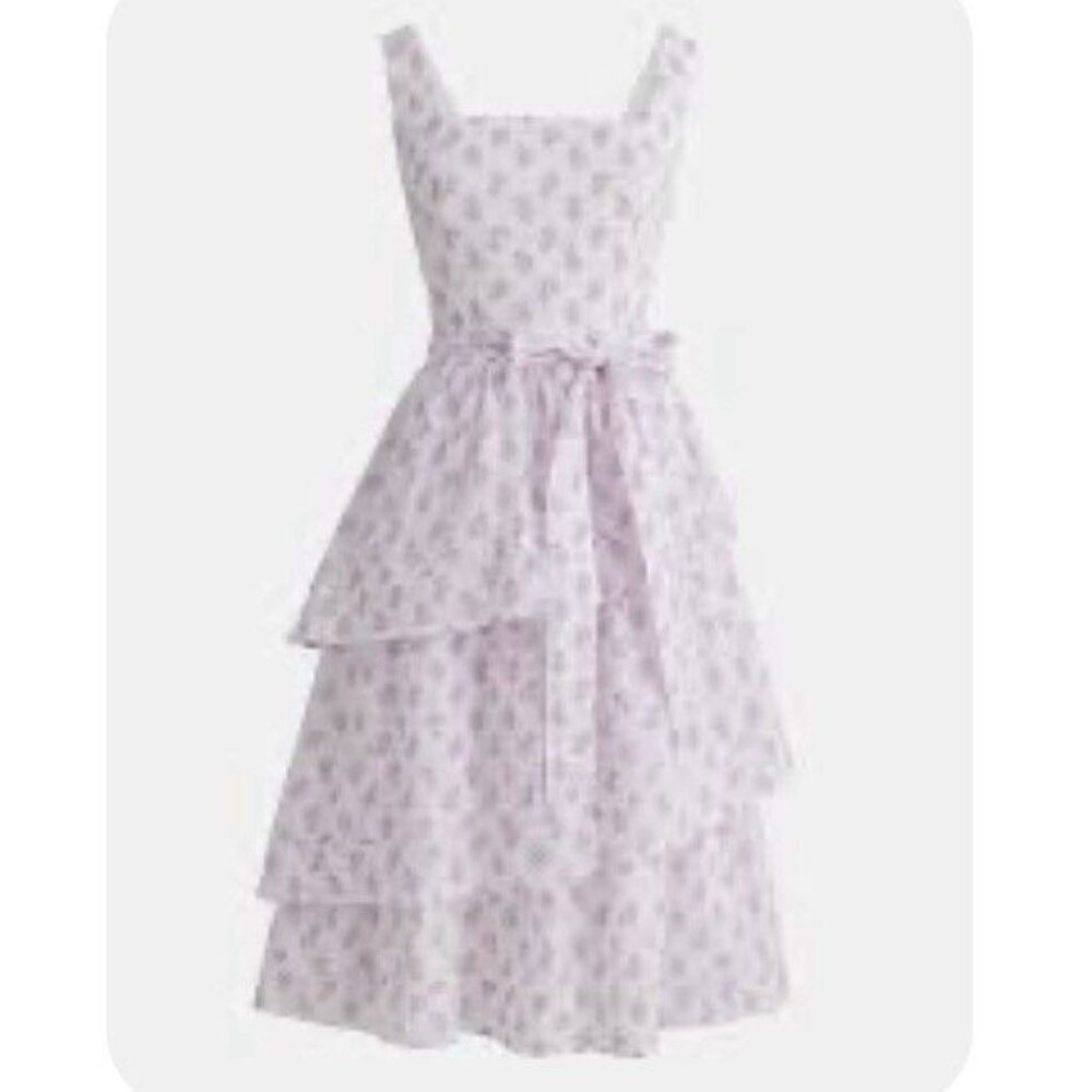NWT J CREW SUNDRESS SZ 14 White purple/pink flowers Tiered Block Print